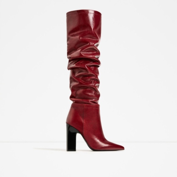 Zara maroon leather high heel boots - size 5 - Picture 3 of 8